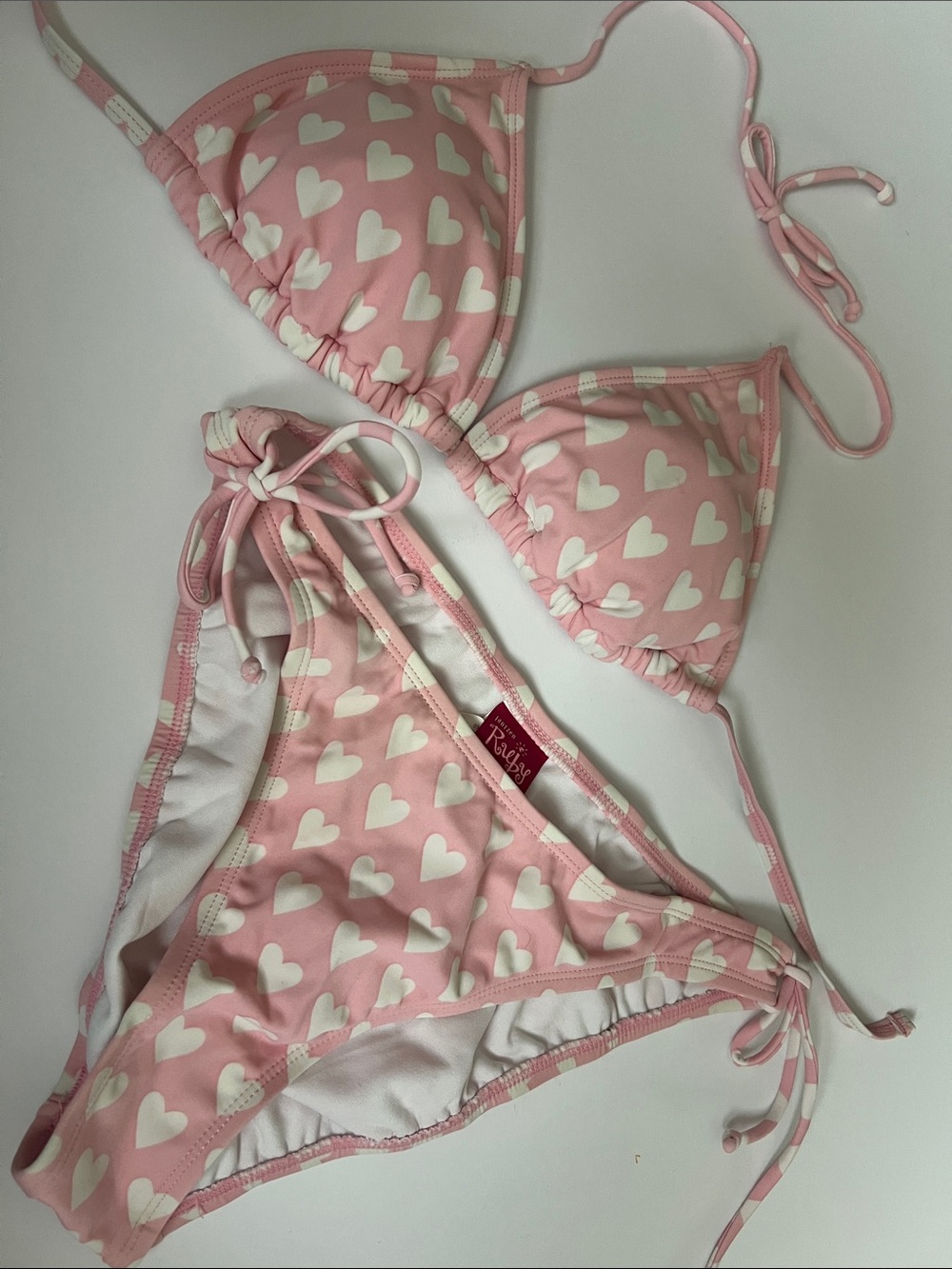 Jantzen via Victorias Secret Pink and White Heart Print Triangle Bikini